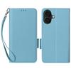 For iPhone 17 Case with Wrist Strap Litchi Texture PU Leather Wallet Phone Cover