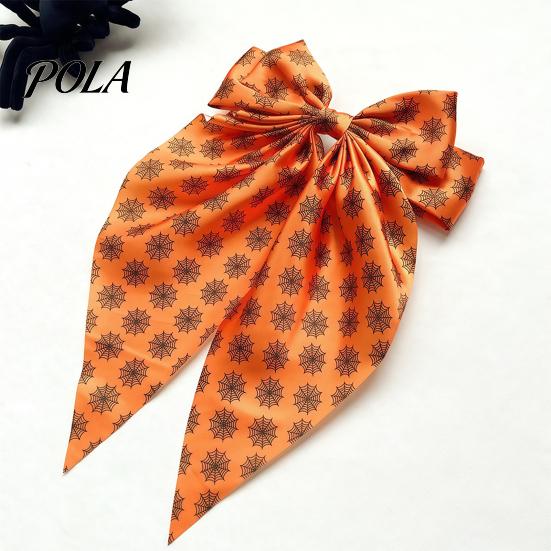 Ghost Hair Clip Halloween Silky Satin Bows for Women, Big Ribbon Bow Clips Girls, Long Streamer Oversized Tail Barrettes, Cute Bat Spider Web Pumpkin
