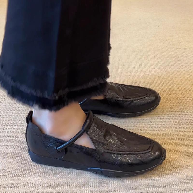 

Casual Flat Shoes Autumn New Round Toe Middle Buckle One Slip Strap Soft Sole Anti-slip Wear-resistant Single Shoes 40 чорний