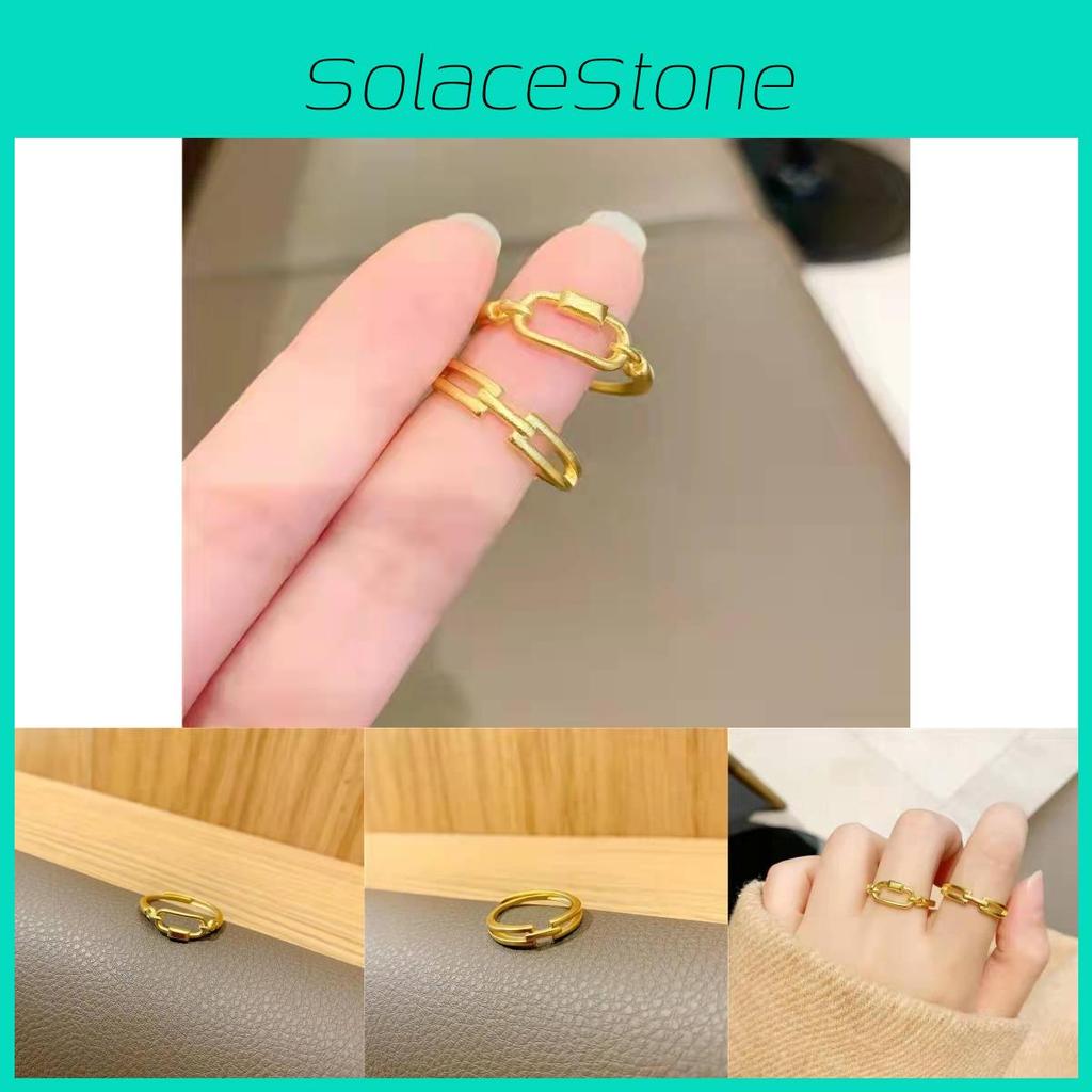 Vietnamese Elegant Brass Goldplated Double Ring Geometric Fashionable Open Adjustable Ring Women For