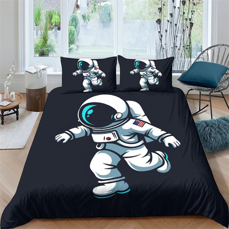 Three-Piece Space Astronaut Pattern Printed Duvet Set Suitable For Children'S Bedroom Decoration