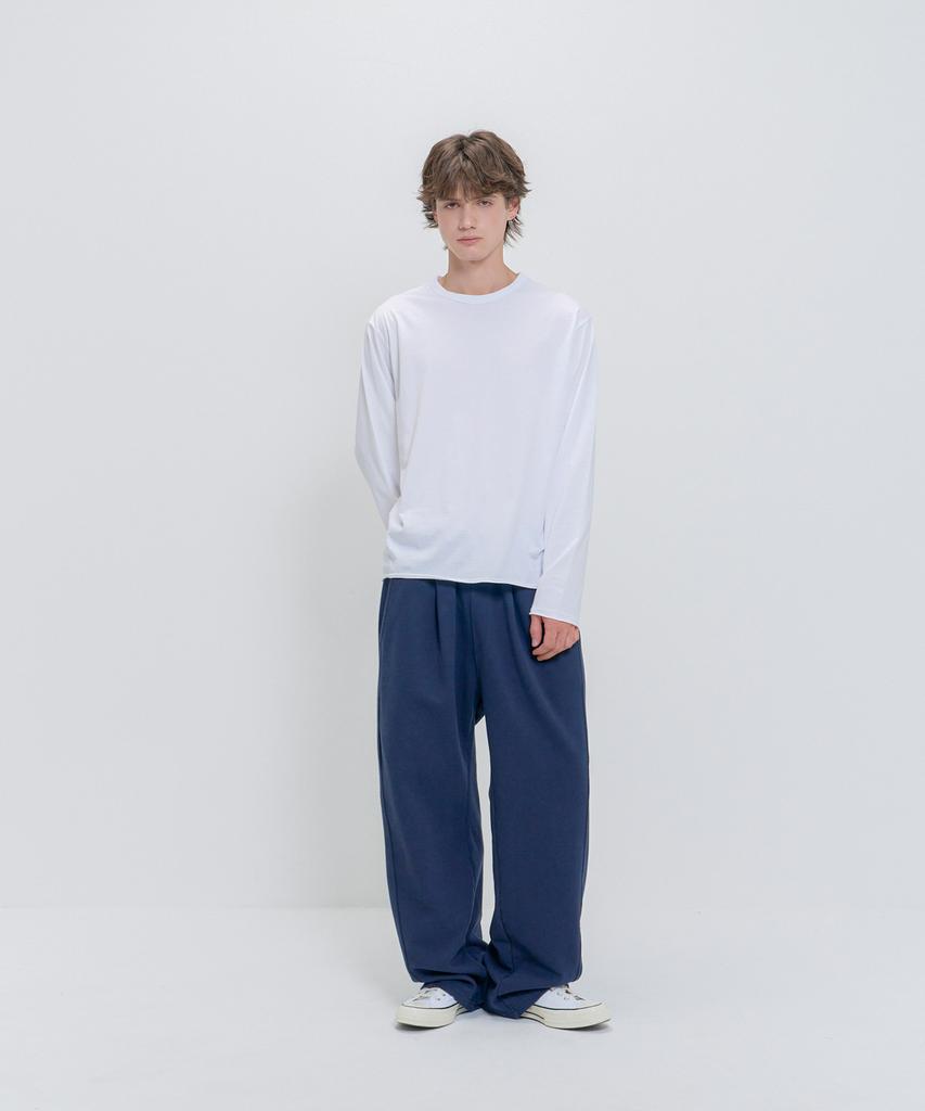PSSHOPPER Curved Washed Wide Sweatpants [Navy]