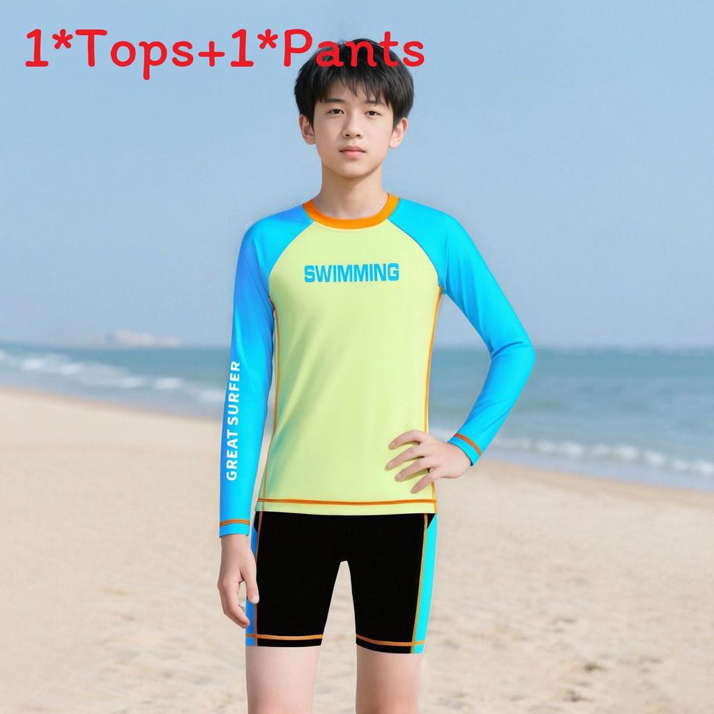 

Children Swimwear Boys Long Sleeve Sun Protection Suit For Water Sports And Training BlueGreen,5XL
