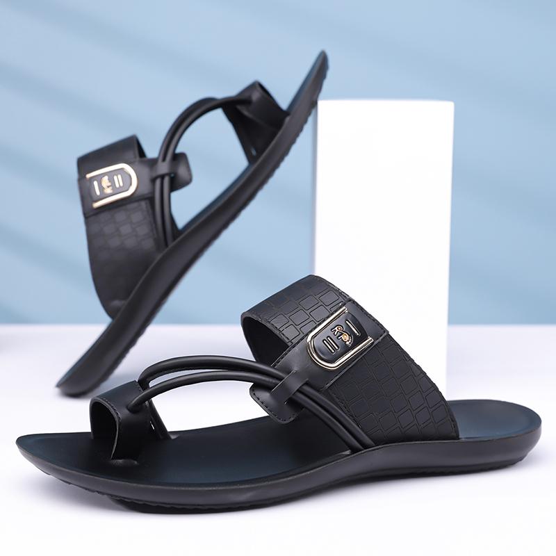 

Men Black Leather Slippers Simple Flats Flip Flops Summer White Open Toe Sandals Beach Shoes Plus Size 46 47 48 EU:45 чёрный