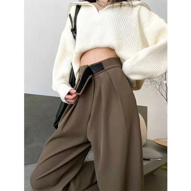 Plus Size High Waist Wide-Leg Autumn Trousers - Loose, Slimming, Floor-Length Design for Women