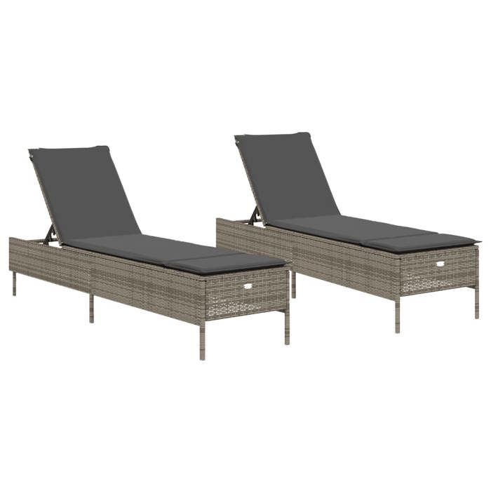 VidaXL Chaises longues avec coussins lot de 2 gris résine tressée 3261589