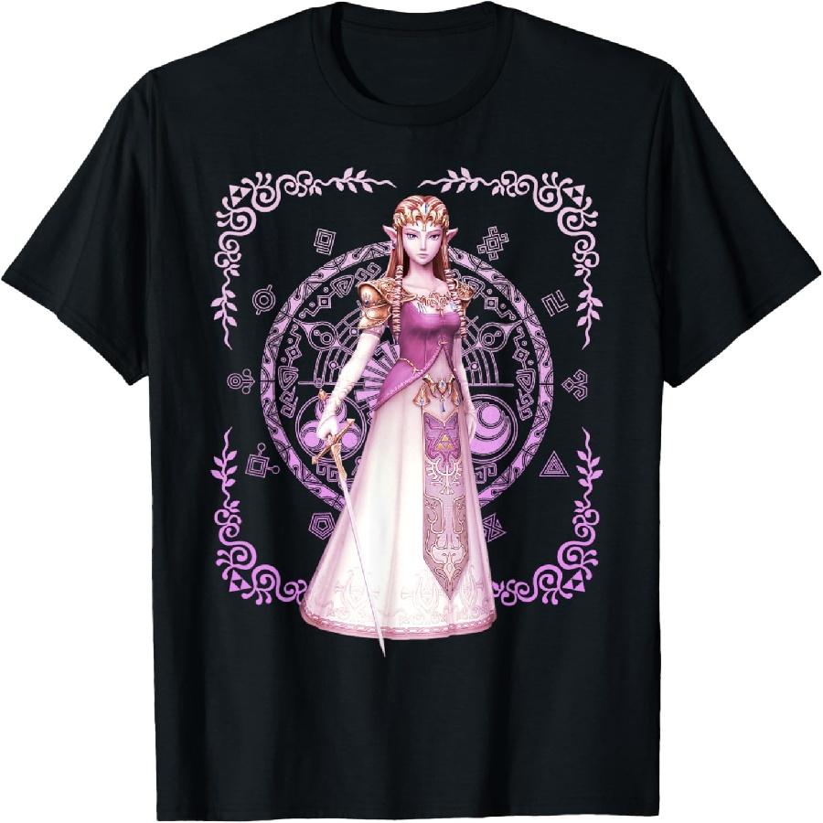 Nintendo Zelda Pink Ornate Border Portrait Graphic T-Shirt T-Shirt S