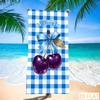 Sweet Cherry Plaid Beach Towel - Super Absorbent Quick Dry Microfiber With Pink Gingham Print Soft Sand-Free Blanket For Picnic