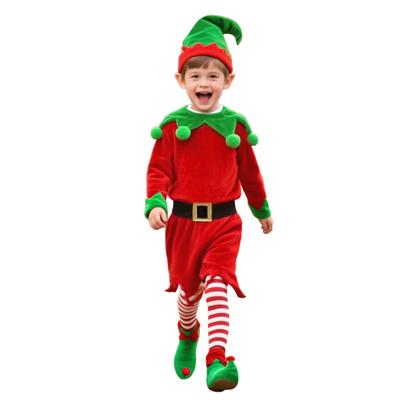 Kids Girls Elf Christmas Costume Long Sleeve Velvet Dress Boys Elf Robe With Hat Socks Shoes Cover Xmas Outfits