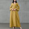 Women Autumn Retro Square Neck Maxi Dress, Long Flare Sleeve Loose Fit National Style Big Swing Hem Casual Long Dress