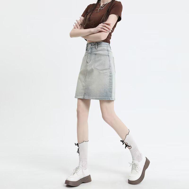 High-Waisted Women's Denim Mini Skirt - Trendy, Slimming A-Line for Summer.