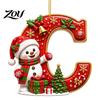 Indoor Holiday Decorations Cute Snowman Letter Christmas Ornament, 2D Flat Personalized A-Z Alphabet Clear Pattern Hanging Decor Acrylic Pendant