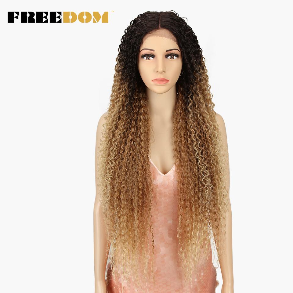 

FREEDOM Synthetic Lace Front Wigs For Women Long Curly Hair 36 Inch Cosplay Wigs Blonde Ombre Heat Resistant Synthetic Lace Wig (as the picture,36inches)