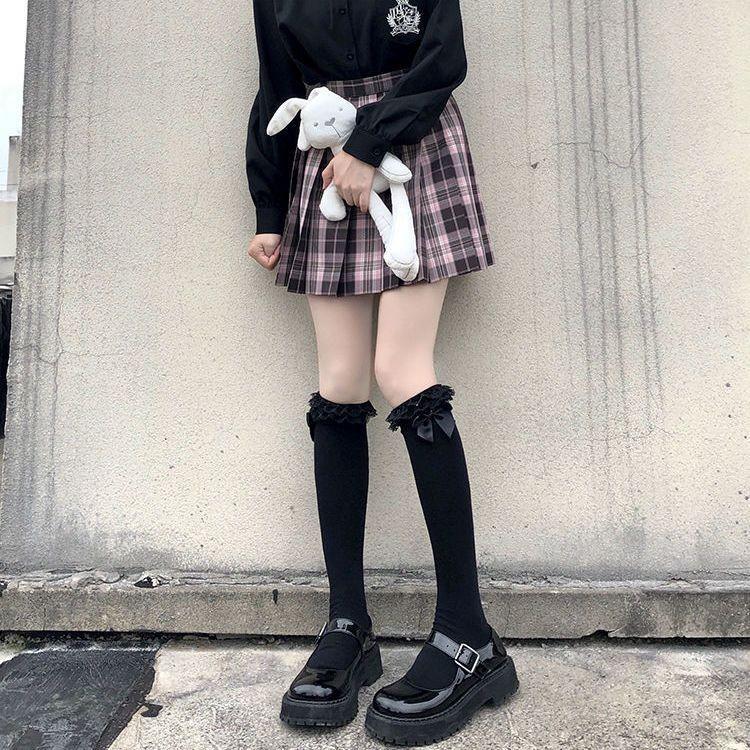 White Jk Bow Calf Socks Niche Women Polyester Cotton Medium Long Tube Spring And Autumn Knee Half Leg Socks High Tube