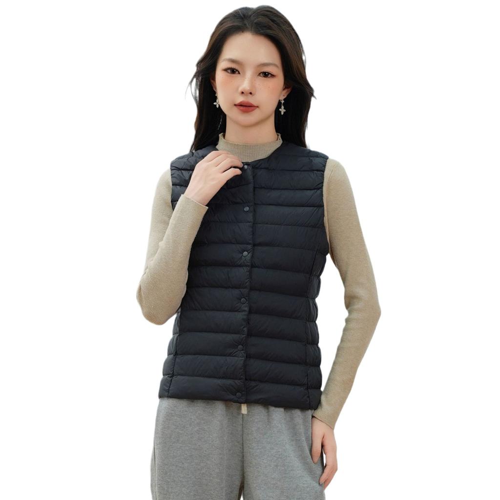 Autumn and Winter Women's Waistcoat Round Neck V-neck Lightweight Down Jacket Vest Duck Down Waistcoat