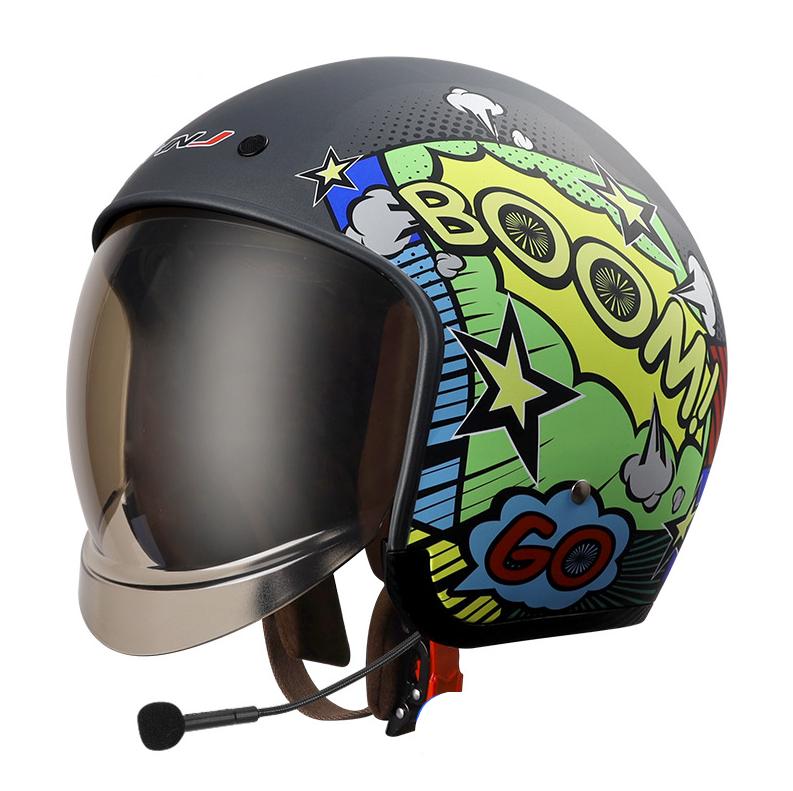HNJ Harley Retro Electric Car Helmet Battery Men's Women's Half