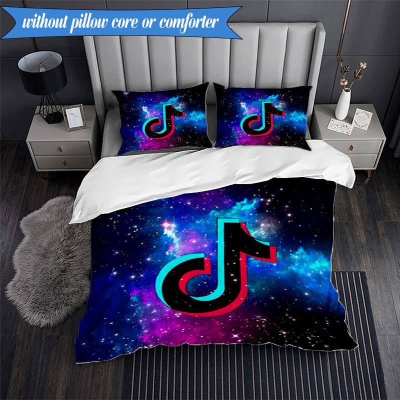 Neon Music Note 3pcs K-pop Music Group Bedding set,Ideal for Bedroom, Dormitory,Including Duvet Cover And 2pcs Pillowcases,Fan Gifts