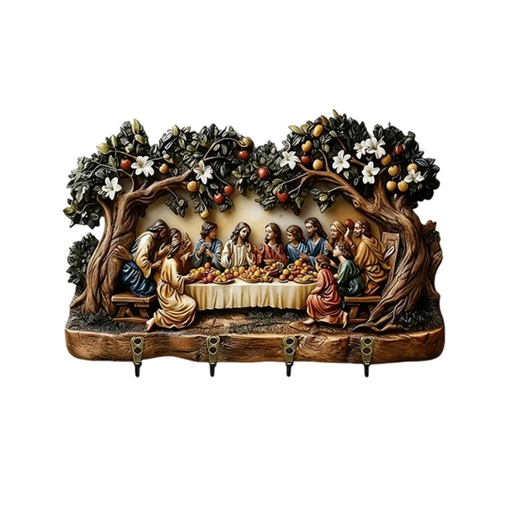 Wooden Multifunctional Home Key Holder, Wooden Keys Holder With Communion Theme, Religious Home Decor Wall Mount, Multifunctional Organizer With