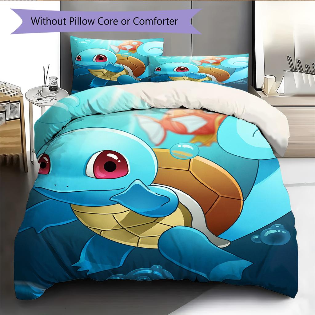 Biancheria da letto con motivo a cartone animato di Squirtle Decorazione per la casa Regalo di compleanno (1 * copripiumino + 2 * federa, senza nucleo)