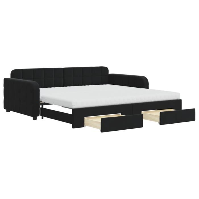 VidaXL Daybed with Trundle and Drawers Black 100x200 Cm Velvet 3197012