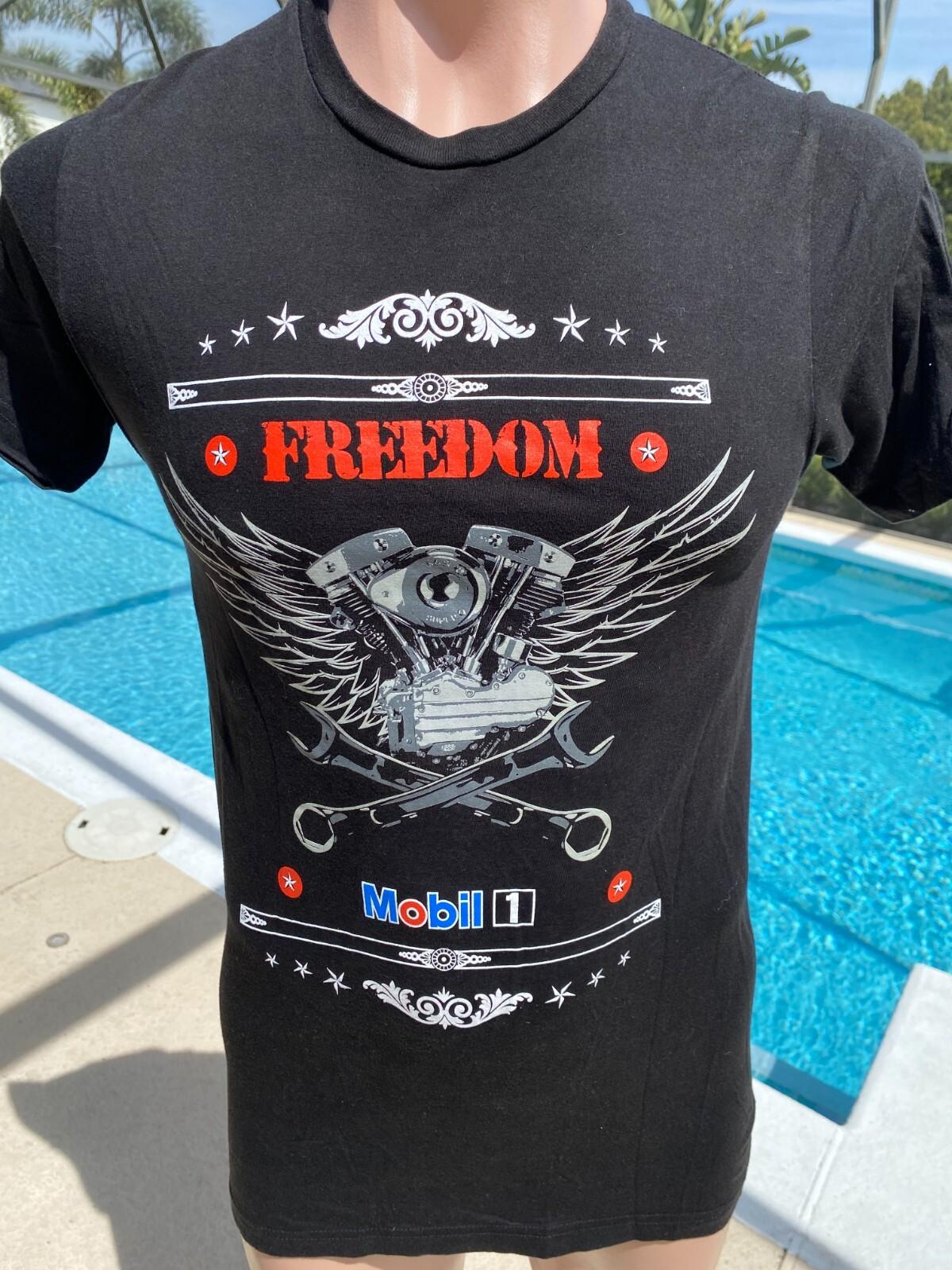 Mobil 1 Racing Freedom Black short sleeve Cotton T  Top Womens S Small Unisex T-Shirt S