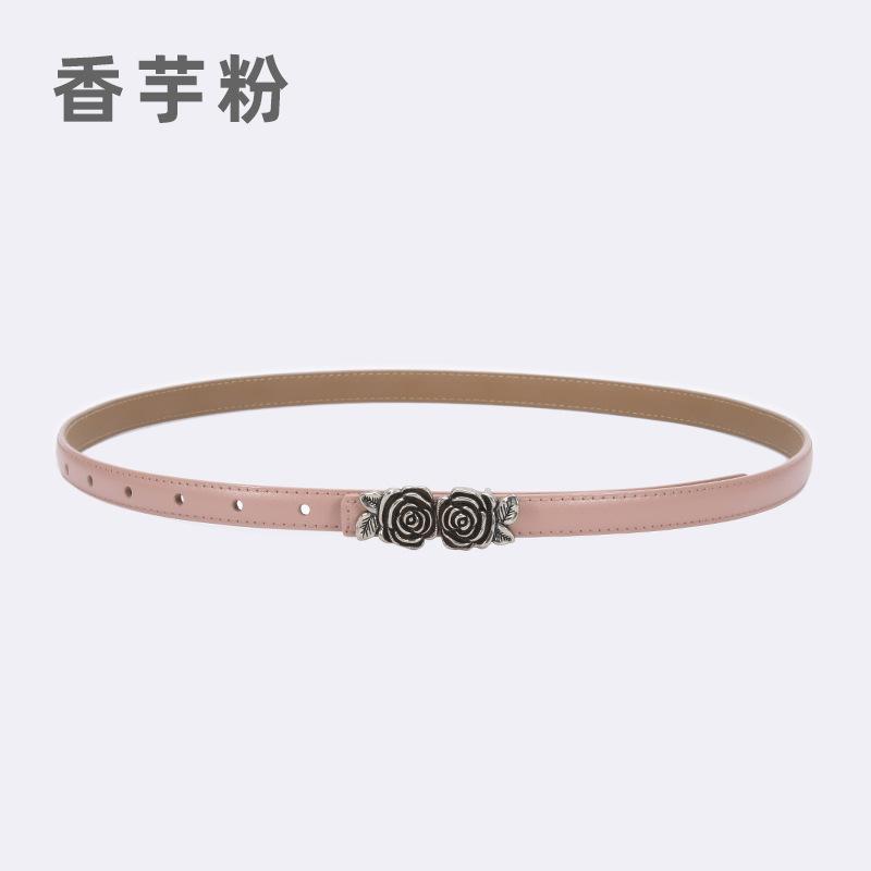 Belt Ladies Suit Jeans Decorative Belt Flower Camellia Button Head Leather Belt