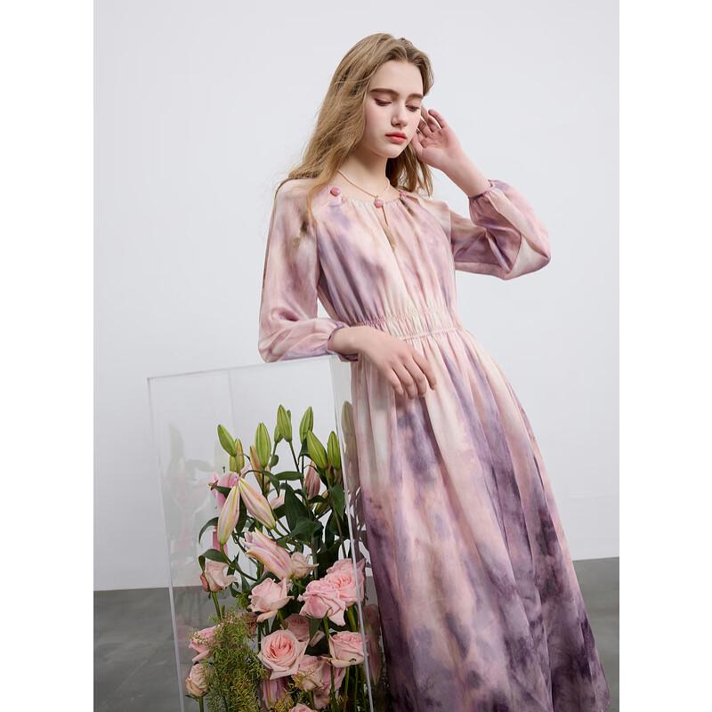 

Sancai 2025 Spring French Retro Tie-Dye High-Waist Long Dress L