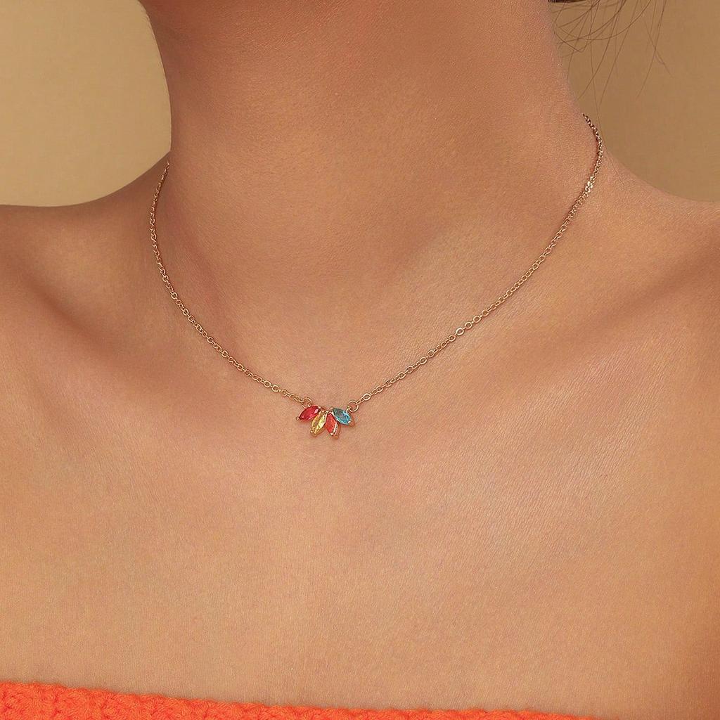 Flash diamond zircon leaf necklace women's fashion niche design collarbone chain item jewelry