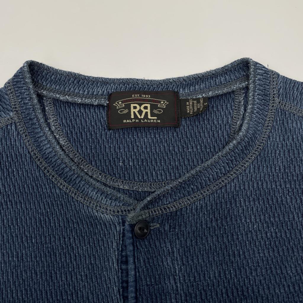 RRL Indigo Henley Neck Short Sleeve Top tops M IndigoUsed