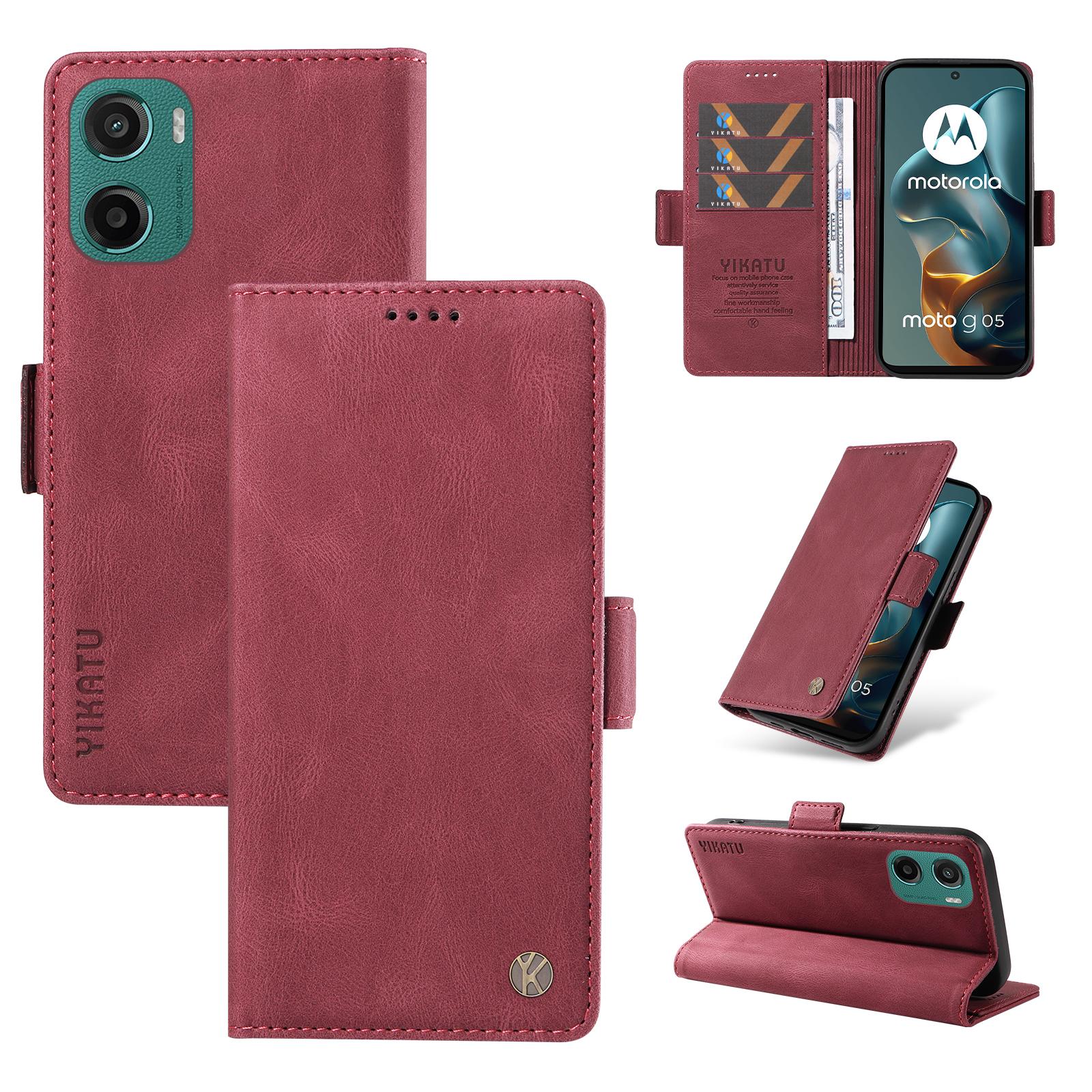 

For Motorola Moto G05 4G Leather Case YIKATU YK-005 Skin-touch Feeling Wallet Phone Cover C