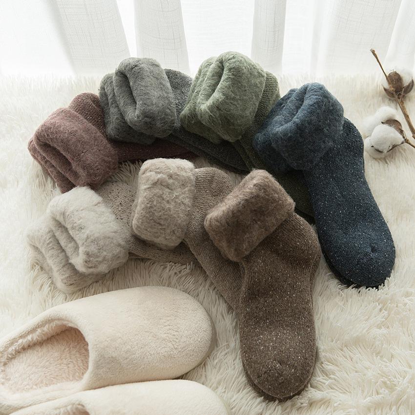 Women’s Extra Thick Fleece-Lined Terry Wool Socks - Warm, Cold Resistant Mid-Calf Snow Socks