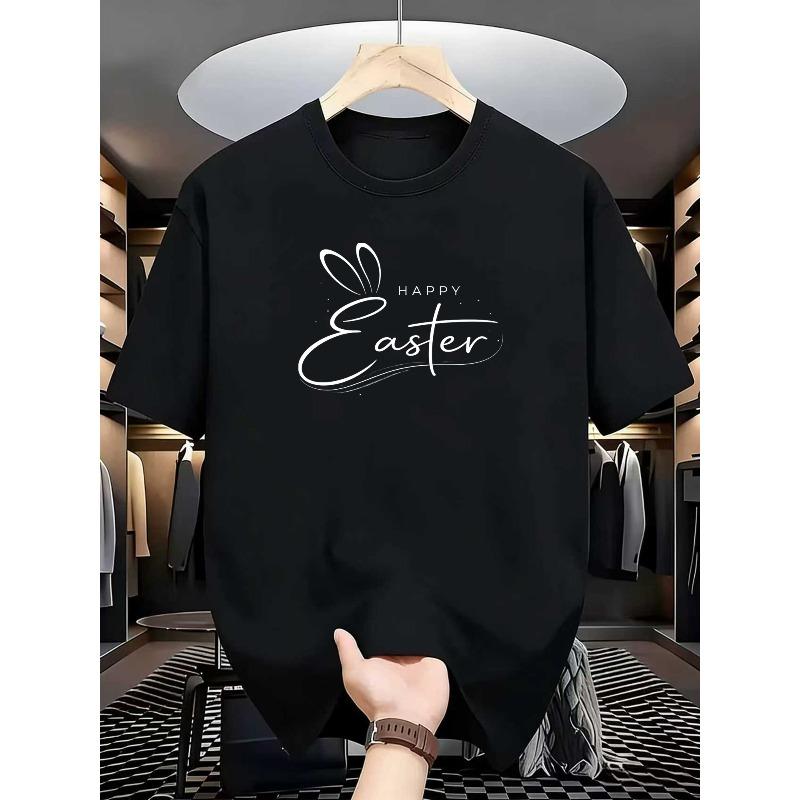 European Size Classic Happy Handwriting Style Easter Men'S Print Short-Sleeve Shirt, Regular Fit Moisture-Wicking Quick-Dry Sports T-Shirt
