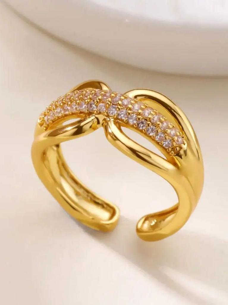 Zircon Star Knot Rings For Women Gold Stainless Steel Geometric Adjustable Finger Rings Wedding Couple Jewelry Gifts