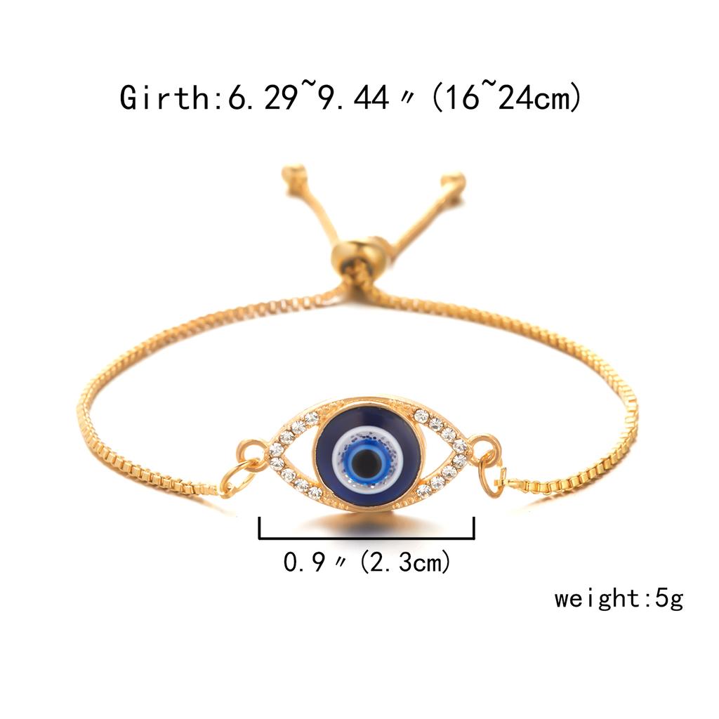 Exquisite Zircon Blue Evil Eye Bracelet for Women Simple Adjustable Turkish Lucky Eyes Chain Bracelet Jewelry Birthday Gifts