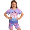 Fashion Fun Cartoon Devil Hunter Print Kids T-shirt and Shorts 2 Piece Set Summer Casual Outdoor Boy's and Girl's Outfit Set