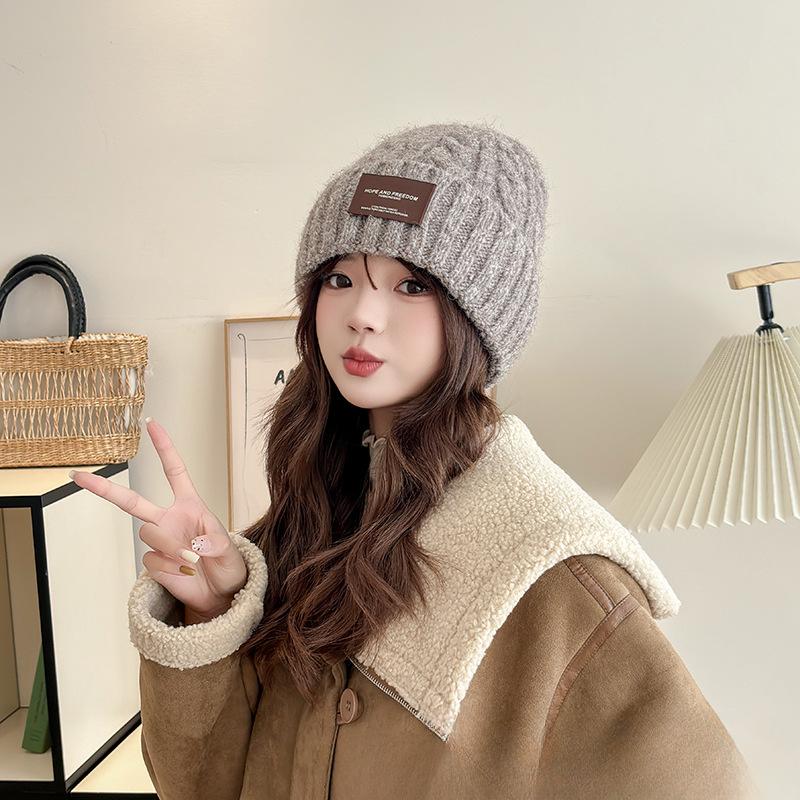 

New Wool Hat Autumn and Winter Hat for Women Plush Knitted Hat Versatile Warm Ear Protection Thickened Fashionable Cold Hat one size