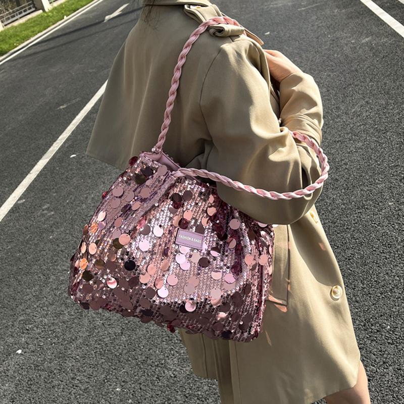 Yogodlns New Shiny Sequins Women's Shoulder Shopping Bag Glitter Handbag Large Capacity Clutch Purse Fashion Party Accessory for Ladies