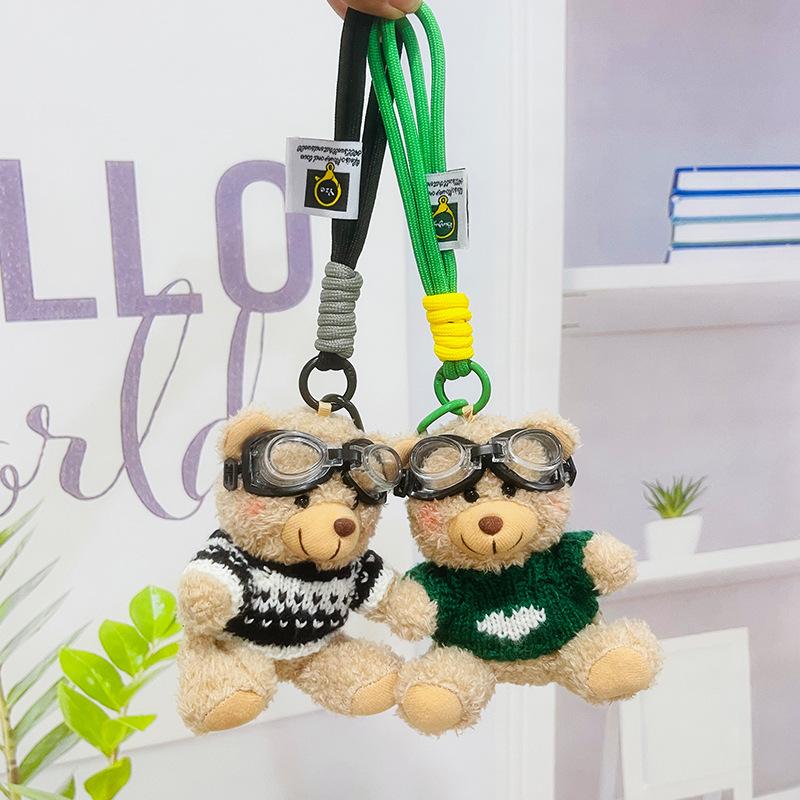 Cool Teddy Bear Plush Keychain Cute Stuffed Animal Pendant For Student School Bag Backpack Charm Accessory
