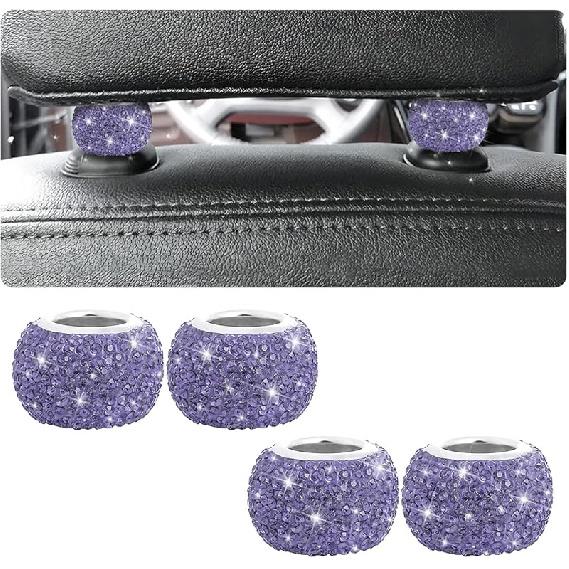 BELOMI 4 Pack Car Headrest Collars, Bling Car Head Rest Collars Rings Decor, Rhinestone Car Head Rest Collars, Diamond Interior Car Seat Accessory