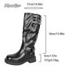 Mode Vintage Übergröße 36-42 Gürtelschnalle Ritterstiefel Damen 2025 Herbst Neu Runde Spitze Britischer Stil Botas Largas Mujer Schwarz PU