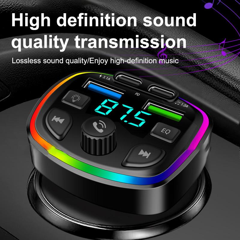 Dual Usb Type-C Car Charger Fm Transmitter Wireless Mp3 Music Tf Card U Disk Aux Player Usb-C Pd Fast Charging Hands Free