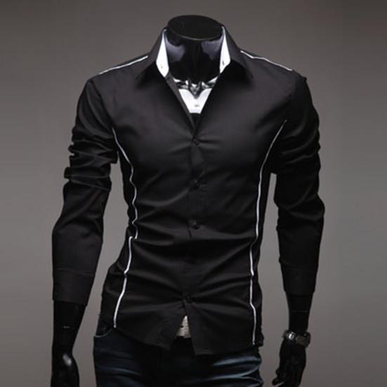 Men Shirt Single-breasted Business Formal Slim Autumn Shirt for Work