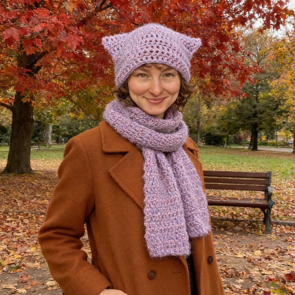 Three,color Crochet Scarf And Warm Knitted Hat