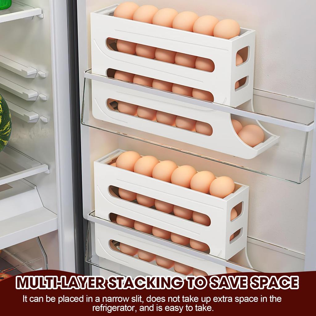 4 Layers Automatic Rolling Egg Holder Refrigerator Egg Storagebox Large Capacity Space Saving Kitchen Refrigerator Egg Dispenser