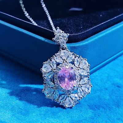 Exaggerated Heavy Industry Brilliant Pink Purple Diamond Pendant Necklace Colored Treasure Elegant High-end Sense Full of Diamond Light Luxury Chain