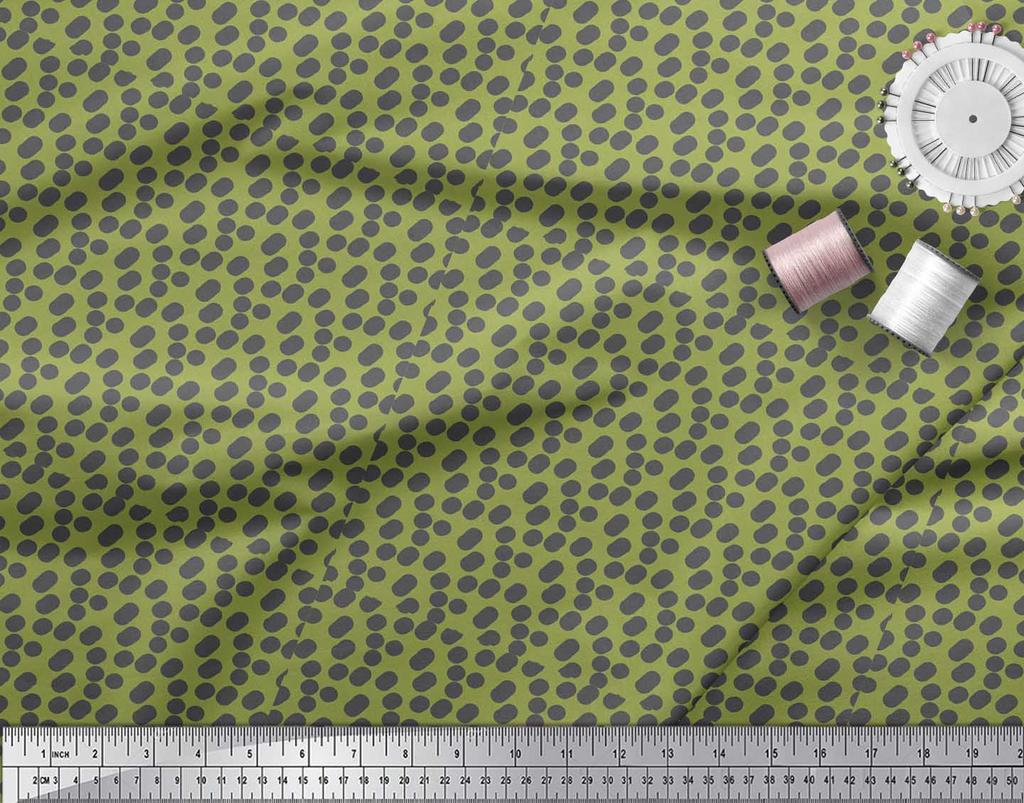 Soimoi Grüner Japanischer Krepp-Satin Stoff Pinselstrich & Punkte Abstrakter Druck Stoff pro Meter 42 Zoll