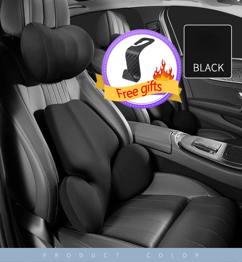 Memory Foam Car Lumbar Support Pillow Auto Neck Pillow Waist Support Removable Washable Universal Car Seat Pillow Headrest