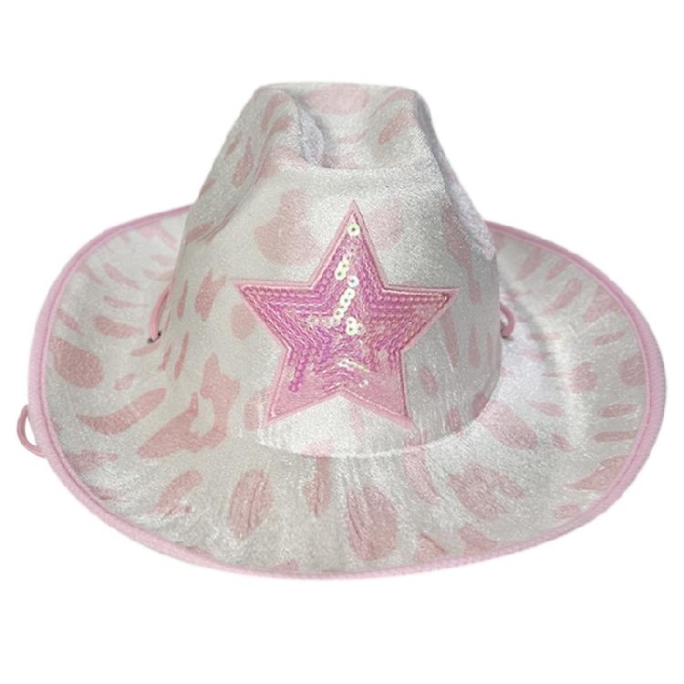 

Sequins Cowgirl Hat for Women Pink Cowboy Hat with Cow Print for Theme Party 1 рожевий