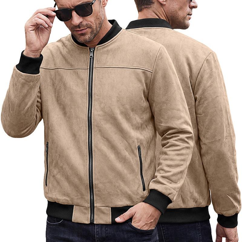 Men S Vintage Streetwear Suede Bomber Jacket Casual Outerwear