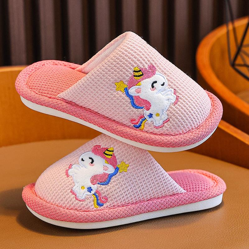 

Boys cotton slippers, children s autumn and winter warm plush slippers for girls, home floor slippers for older children 28-29Inner Length18cm рожевий